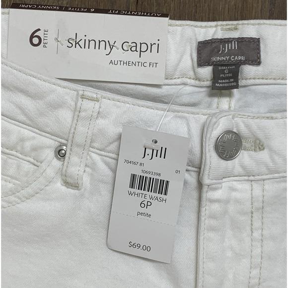 J JILL Skinny Capri Jean 6P Petite Authentic Fit White Denim Low Rise NWT - Picture 3 of 7